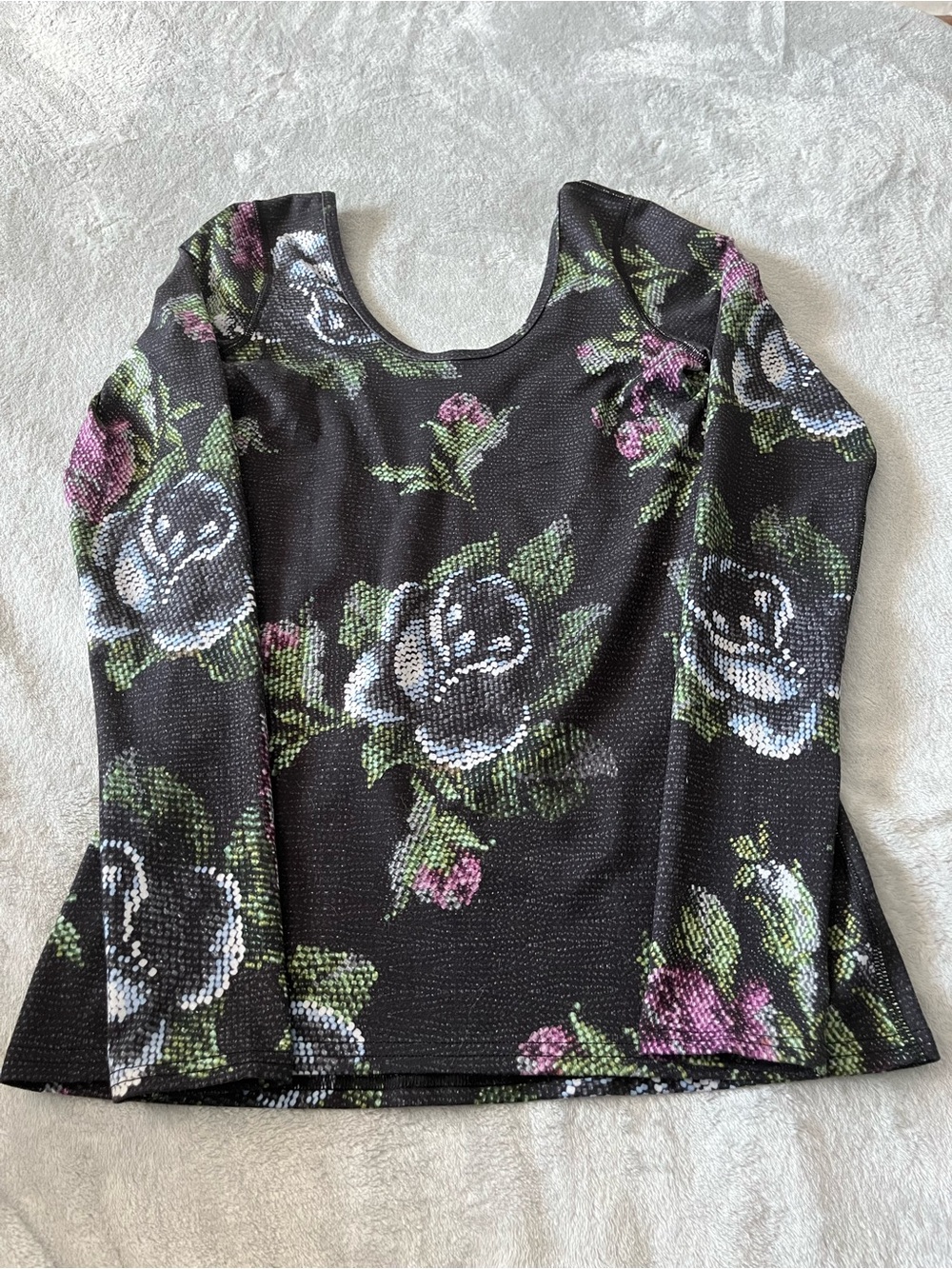 lululemon athletica Black Floral Long-Sleeve Scoop Neck Top